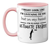 Stuff4 Ultimate Frisbee Gifts - Taza con texto en inglés "In My Head", regalo divertido para los amantes del frisbee, hombres y mujeres, tazas de cerámica de alta calidad de 325 ml, aptas para