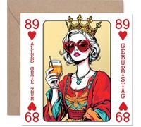 Stuff4 Verspielte Geburtstagskarte zum 89. Geburtstag - mit Herzbrille und Getränk - Königin-Motiv für Festliche Geburtstagsstimmung - 145 mm Quadratisch, Umschlag Inklusive