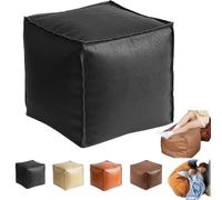 Stuffable Cushion Bag,16 Inch Floor Footrest Cushion Storage Bag,Unstuffed Pouf Ottoman Cover,Cube Footrest Faux Leather Pouf Cover for Living Room & Bedroom Decor,Store Idle Clothes (Black)