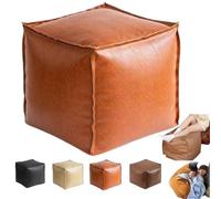 Stuffable Cushion Bag,16 Inch Floor Footrest Cushion Storage Bag,Unstuffed Pouf Ottoman Cover,Cube Footrest Faux Leather Pouf Cover for Living Room & Bedroom Decor,Store Idle Clothes (Orange)