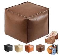 Stuffable Cushion Bag,16 Inch Floor Footrest Cushion Storage Bag,Unstuffed Pouf Ottoman Cover,Cube Footrest Faux Leather Pouf Cover for Living Room & Bedroom Decor,Store Idle Clothes (Coffee)