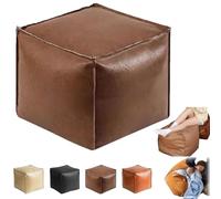 Stuffable Cushion Bag,16 Inch Floor Footrest Cushion Storage Solution,Faux Leather Pouf Cover,Cube Footrest Unstuffed for Home Decor Living Room,Bedroom,Store Idle Clothes, Dolls, Blankets (Brown)