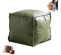 Stuffable Cushion Bag, Faux Leather Pouf Cover, 16 Inch Floor Footrest Cushion Storage Solution, Organize Unused Pillows Dolls Blankets for Home Decor (Green, 15.75*15.75*15.75inches/40*40*40cm)