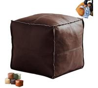 Stuffable Cushion Bag, Faux Leather Pouf Cover, 16 Inch Floor Footrest Cushion Storage Solution, Organize Unused Pillows Dolls Blankets for Home Decor (Brown, 15.75*15.75*15.75inches/40*40*40cm)