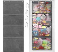 Stuffed Animal Storage Bag Over The Door Stuffed Animals Organizer with 4 Large Pockets Hanging Mesh Bags for Baby Plush Toys Bedroom Nursery Kids Toy