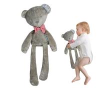 Stuffed Bear Plush, Soft Cartoon Hugging Doll, Pillow with Bow Design, Plush and PP Cotton Material, Perfect for Kids and Gift Occasions, Blue Red Gray, Single Unit