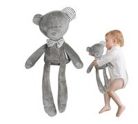 Stuffed Bear Plush, Soft Cartoon Hugging Doll, Pillow with Bow Design, Plush and PP Cotton Material, Perfect for Kids and Gift Occasions, Blue Red Gray, Single Unit