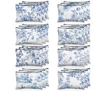Stuffygreenus Bolsas de cosméticos florales a granel para mujer, bolsas de maquillaje florales azules y blancas, bolsas de lona chinoiserie con cremallera, bolsa de aseo estética para niñas