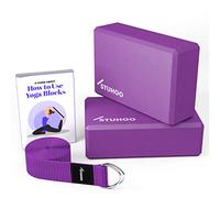 STUHOO Juego de 2 bloques de yoga y correa incluye libro electrónico descriptivo, ladrillo de yoga resistente y bloque de espuma EVA ligero que soporta posturas profundas, proporciona resistencia y