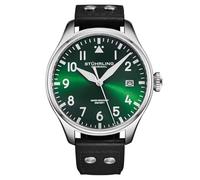 Stuhrling Original Airman 4078 - Reloj piloto para hombre, caja de acero de 43 mm, esfera de rayos solares, manecillas luminosas, ventana de fecha, cuarzo, cristal mineral, correa de cuero, resistente