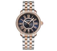 Stuhrling Original Celestia 4080 - Reloj de cuarzo para mujer, 38 mm, bisel de cristal, esfera de rayos solares, números romanos, visualización de la fecha, pulsera de acero inoxidable, cierre de