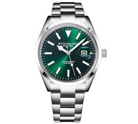 Stuhrling Original Datemaster - Reloj de cuarzo para hombre, acero inoxidable de 42 mm, cuarzo japonés, manecillas luminosas, esfera de latón con rayos solares, ventana de fecha, resistente al agua
