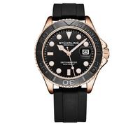 Stuhrling Original Depthmaster 4072 - Reloj deportivo de buceo para hombre, 42 mm, movimiento de cuarzo, bisel giratorio, correa de silicona, Negro/Oro rosa