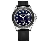 Stuhrling Original Depthmaster 4072 - Reloj deportivo de buceo para hombre, 42 mm, movimiento de cuarzo, bisel giratorio, correa de silicona, Azul, Casual