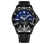 Stuhrling Original DEPTHMASTER - Reloj de buceo automático suizo de acero inoxidable para hombre, resistente al agua hasta 200 metros, 42 mm con corona atornillada y correa de cuero genuino (azul),