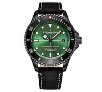 Stuhrling Original DEPTHMASTER - Reloj de buceo automático suizo de acero inoxidable para hombre, resistente al agua hasta 200 metros, 42 mm con corona atornillada y correa de cuero genuino (verde),