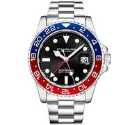 Stuhrling Original GMT - Reloj de pulsera de acero inoxidable para hombre (doble hora, fecha rápida con corona atornillada, resistente al agua hasta 10 ATM), Negro -