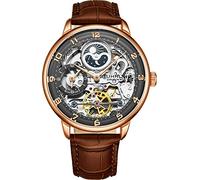 Stuhrling Original Reloj automático de Esqueleto para Hombre, Esfera analógica, Hora Dual, Am/PM Sun Moon 3925 Colección de Reloj de Pulsera para Hombre