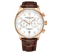 Stuhrling Original Reloj cronógrafo de cuarzo para hombre, caja de acero inoxidable y correa de cuero, esfera analógica con fecha GR1-Q para hombre, Oro rosa blanco.