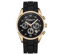 Stuhrling Original Reloj cronógrafo para hombre con caja de 42 mm, correa de silicona, calendario de fecha, resistente al agua, negro rosa dorado