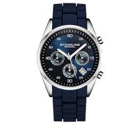 Stuhrling Original Reloj cronógrafo para hombre con caja de 42 mm, correa de silicona, calendario de fecha, resistente al agua, Azul plateado