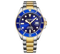 Stuhrling Original Reloj de buceo para hombre, movimiento suizo, acero inoxidable, esfera azul, pulsera de acero inoxidable, resistente al agua hasta 100 m, Azul, Moderno