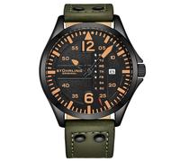 Stuhrling Original Reloj de cuero para hombre, reloj de aviación, fecha rápida, colección de relojes para hombre, forro polar verde con licencia oficial de star wars silent one crew.