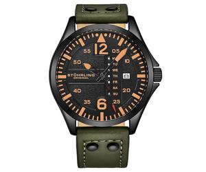 Stuhrling Original Reloj de cuero para hombre, reloj de aviación, fecha rápida, colección de relojes para hombre, forro polar verde con licencia oficial de star wars silent one crew.