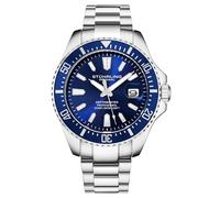 Stuhrling Original - Reloj deportivo para hombre, con caja de 42 mm, esfera azul, acero inoxidable, pulsera de plata, reloj de buceo para hombre, azul, Reloj de buceo, reloj de buceo