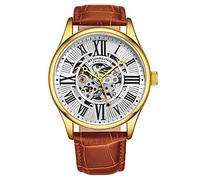 Stuhrling Original Reloj mecánico automático de cuerda automática para hombre con correa de cuero de primera calidad, Oro, Mecánico