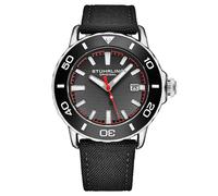 Stuhrling Original Reloj Voyager para hombre, correa de nailon resistente al agua, cuarzo, 44 mm, Negro-Plata, Moderno