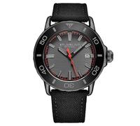 Stuhrling Original Reloj Voyager para hombre, correa de nailon resistente al agua, cuarzo, 44 mm, Negro -, Moderno
