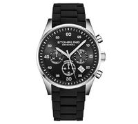 Stuhrling Original Velocity 4076 - Reloj cronógrafo para hombre, 43 mm, acero inoxidable, movimiento de cuarzo japonés, correa híbrida de silicona y acero, resistente al agua hasta 50 m, Negro
