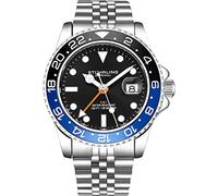 Stuhrling Reloj de pulsera original para hombre, con correa de acero inoxidable Jubilee y función GMT, 42 mm, cuarzo, analógico, reloj de cuarzo para hombre, caja de acero inoxidable, reloj informal e