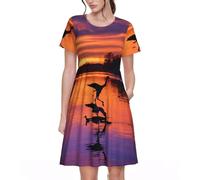 Stujvc Hunting Flying Wild Ducks - Vestido de manga corta para mujer, hasta la rodilla, cintura elástica y bolsillos, para uso diario, Negro, XXL