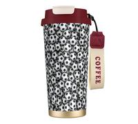 stujvc Vaso de acero inoxidable 316 con diseño de pila de balones de fútbol, taza de viaje aislada al vacío, taza de bebida fría y caliente de 500 ml, correa de transporte