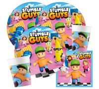Stumble Guys - Juego de 36 platos de papel, vasos de papel y servilletas para cumpleaños infantiles