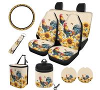 STUOARTE Juego de 10 fundas para interior de coche, protector de cojín de asiento delantero y trasero, protector de volante, cubo de basura, bolsa de almacenamiento de ventilación de aire, posavasos