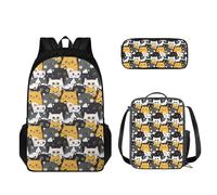STUOARTE Juego de 3 mochilas para niños, mochila y lonchera para niños y niñas, bolsa de libros para estudiantes con caja de lápices, Gato de dibujos animados, multicolor, Talla única, Mochila para