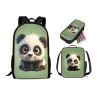 STUOARTE Juego de mochila con bolsa de almuerzo, mochila escolar ligera para estudiantes, juego de mochila con estuche para lápices para niños y niñas, 3 piezas, Panda - Verde y Blanco, Talla única,