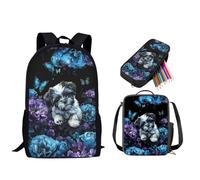 STUOARTE Juego de mochila de 3 piezas, juego de mochila para niños con lonchera y estuche para lápices para estudiantes de primaria, mochila para estudiantes de primaria, Mariposa de flores Shih Tzu -
