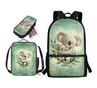 STUOARTE Juego de mochila escolar de 17 pulgadas para niños, juego de mochila de 3 piezas con lonchera y estuche para estudiantes de escuela secundaria, Hoja de koala, verde