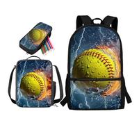 STUOARTE Juego de mochila escolar de 3 piezas, con lonchera y estuche para lápices, bolsa de libros para estudiantes de gran capacidad para niños, Softbol de agua, azul y amarillo