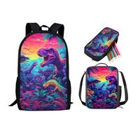 STUOARTE Juego de mochila para niños, mochila de 3 piezas y lonchera para niños y niñas, bolsa ligera con estuche para lápices, Dinosaurio, multicolor, Talla única, Mochilas