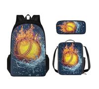 STUOARTE Juego de mochila y lonchera para niños, caja ligera para estudiantes, mochila escolar para niños y niñas, 3 piezas, Water Fire Softball - Azul y naranja, Talla única, Mochila para niños