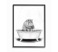 Stupell Industries Hippo In A Bucle Funny Animal Bathom Drawing Diseo de Rachel Neiman Wall Art 11 x 14 Enmarcado negro