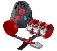 STURDLINK Juego de 4 Correas de Amarre 25mm 250kg con Hebilla de Pinza y Sistema de Sujeción 3m + Bolsa, para Sujetar el Porta Bicis para Coche, Barras de Techo, Anillos de Anclaje Maletero Coche