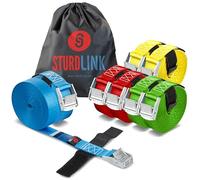 STURDLINK Juego de 8 Cinchas de Amarre 25mm 250kg con Hebilla Rapida y Sistema para Atar 2m 3m 4m 5m + Bolsa para Sujeción en el Portabicicletas, Barras Techo Coche, Remolque Bicicleta, Equipaje
