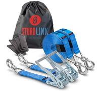 Sturdlink x2 Juego de Correa de Amarre con Trinquete de 50 mm de Ancho con Ganchos de Seguridad, 4m, LC 2500daN/5000daN, STF 350daN. Para Transporte, Camion, Remolques. Calidad Profesional, EN 12195-2