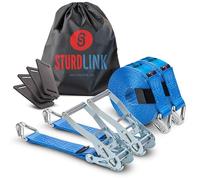 Sturdlink x2 Juego de Correa de Amarre con Trinquete de 50mm de Ancho con Ganchos de Hierro, 9m, LC 2500 kg / 5000 kg, STF 350daN. para Transporte, Camion, Remolques. Calidad Profesional, EN 12195-2